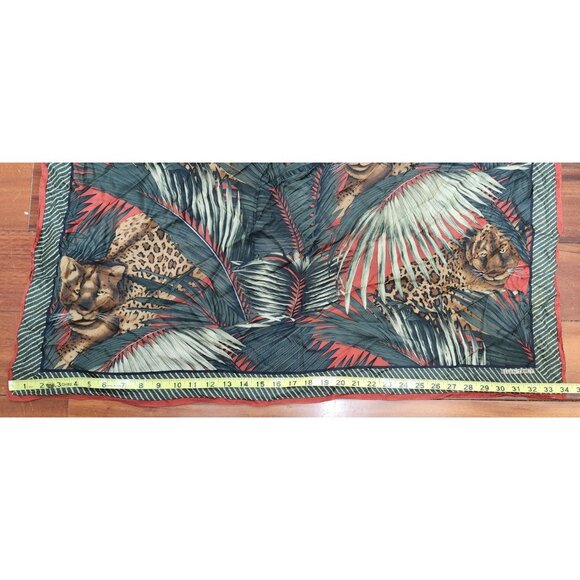 Ellen Tracy 34” Square Scarf Leopard Jungle Print Tropical Boho Wrap Shawl - Picture 5 of 8